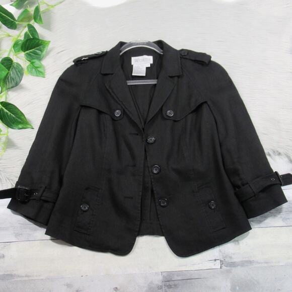 WORTH Black Linen Blend Button Front Jacket Women’s Size 8 - Picture 6 of 10